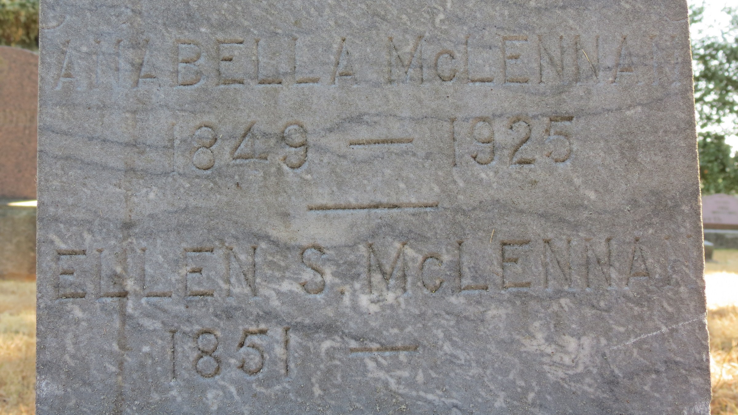 Photo of headstones/Anabella & Ellen McLennan  MI Newberg Friends cemetery, Yamhill County, Oregon